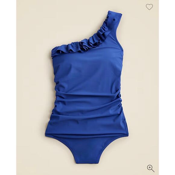 J. Crew 2024 2 Matte Ruffle One Shoulder One Piece Swimsuit  Harbor View Blue - Picture 4 of 10